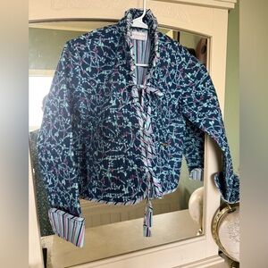 Small Simply Southern Navy Floral Tie-Front Quilted Top